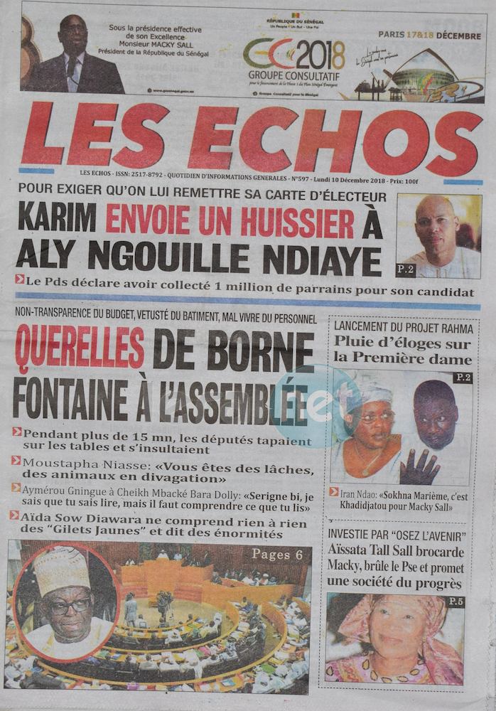 Voici les UNES des journaux du lundi 10 Décembre 2018 www.leral.net
