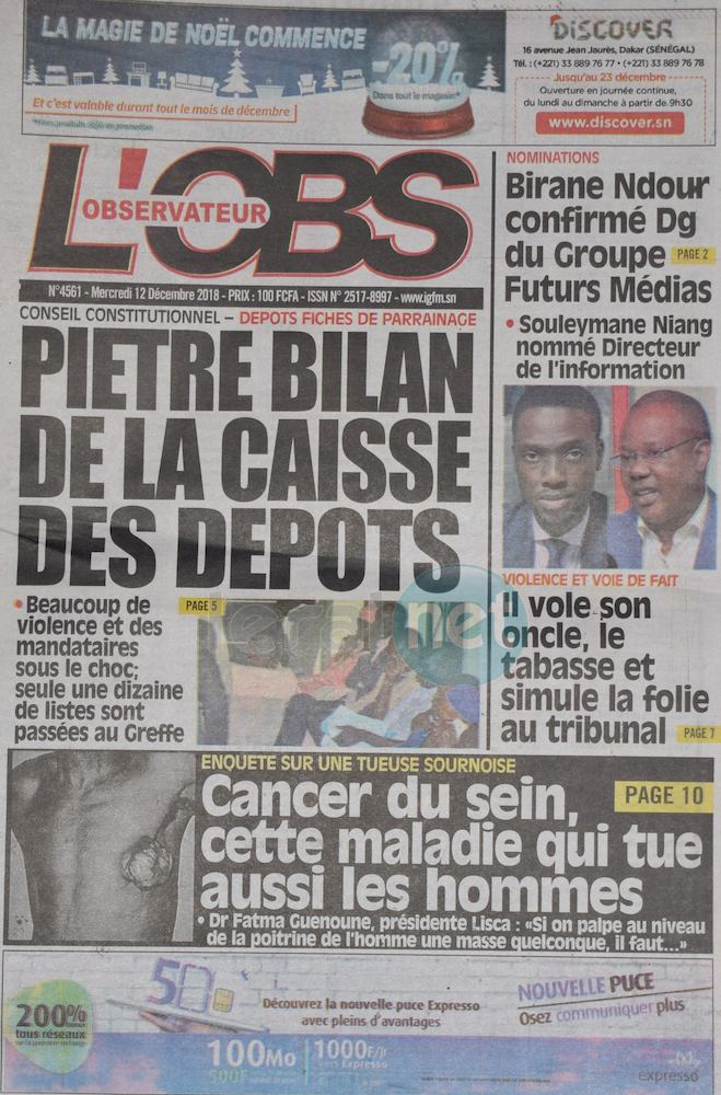 Voici les UNES des journaux du mercredi 12 Décembre 2018 www.leral.net