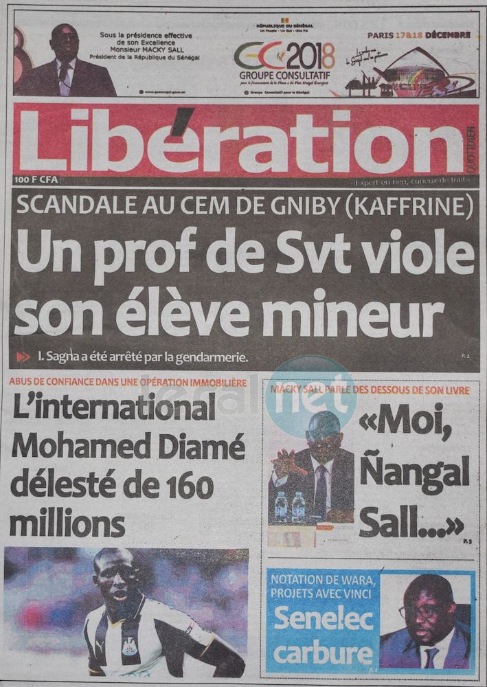 Voici les UNES des journaux du mercredi 12 Décembre 2018 www.leral.net