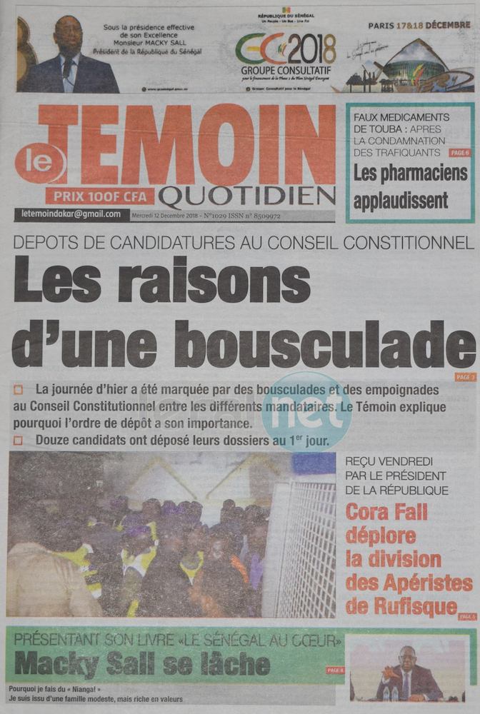 Voici les UNES des journaux du mercredi 12 Décembre 2018 www.leral.net