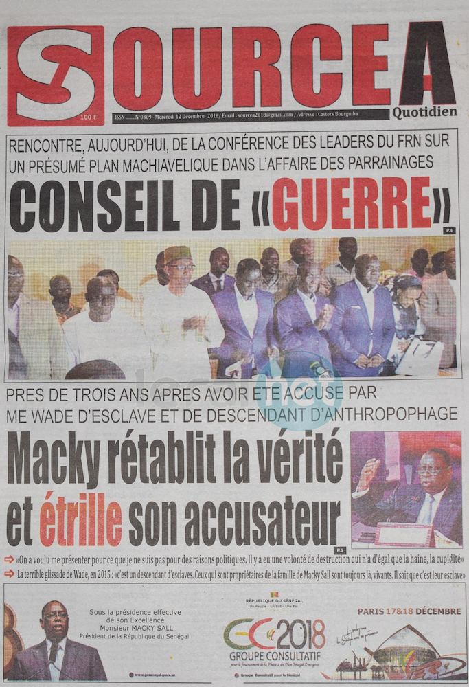 Voici les UNES des journaux du mercredi 12 Décembre 2018 www.leral.net