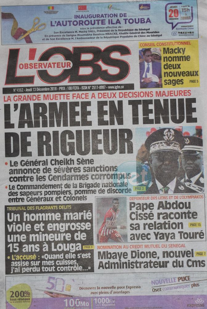 Voici les UNES des journaux du jeudi 13 décembre 2018 www.leral.net