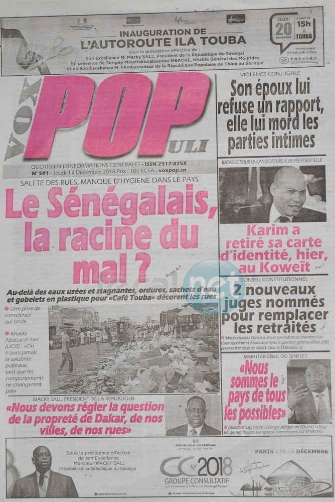Voici les UNES des journaux du jeudi 13 décembre 2018 www.leral.net