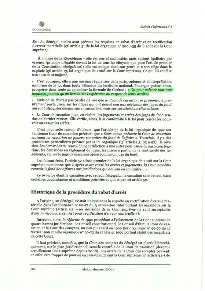 La Cour suprême confirme que le rabat d’arrêt est suspensif  (par Seybani Sougou)