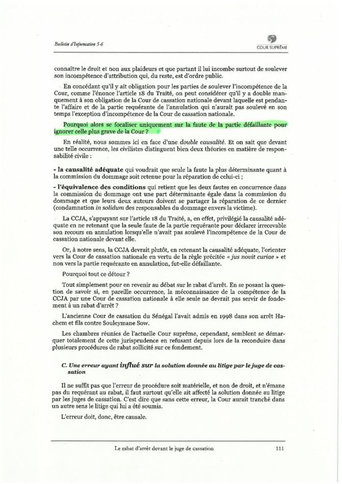 La Cour suprême confirme que le rabat d’arrêt est suspensif  (par Seybani Sougou)