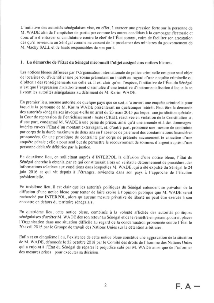 URGENT : La lettre des avocats de Karim Wade à Interpol