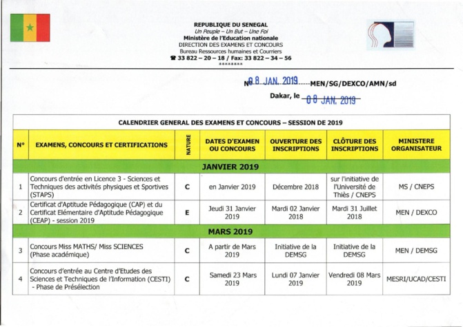 Education Nationale: Calendrier Général des Concours et Examens 2019