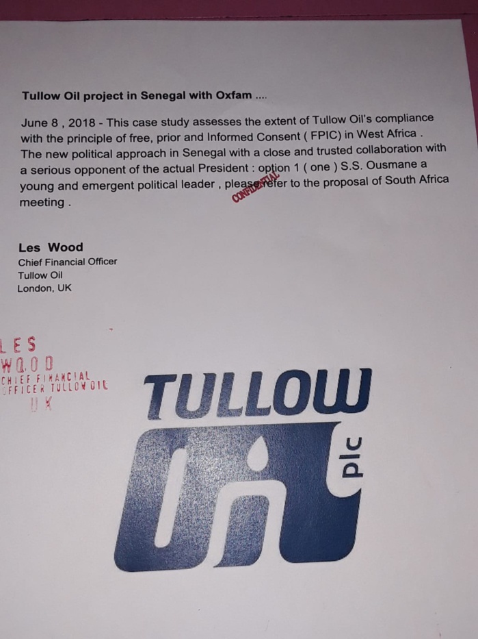 Ces documents de Tullow Oil compromettants pour Ousmane Sonko