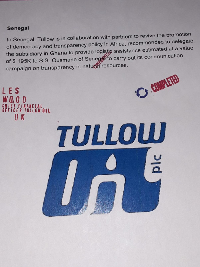 Ces documents de Tullow Oil compromettants pour Ousmane Sonko