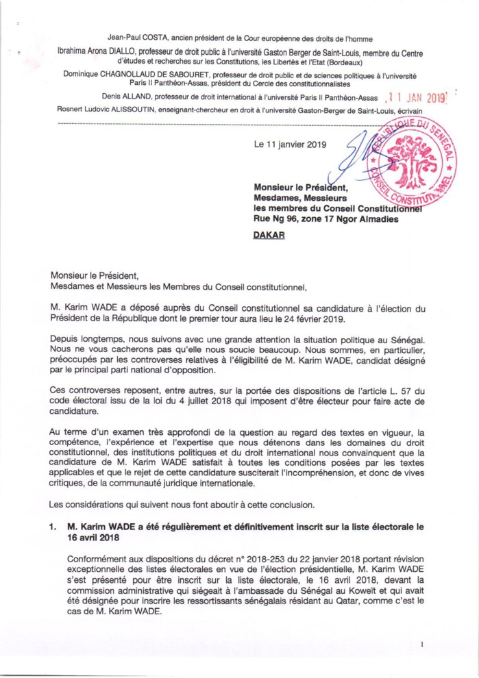 Candidature de Karim Wade: D’éminents juristes nationaux et internationaux écrivent au conseil constitutionnel