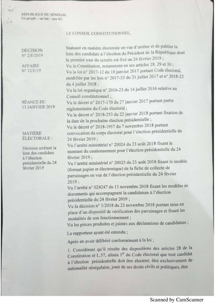 L'intégralité de la décision du Conseil constitutionnel à propos de la liste des candidats de la présidentielle 2019 (document)