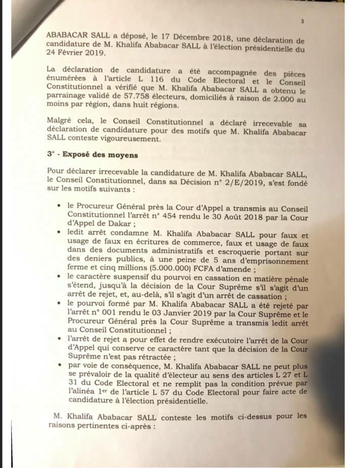 Invalidation de sa candidature au Conseil constitutionnel : l'intÃ©gralitÃ© du recours de Khalifa Sall (Document)