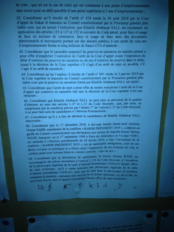 Documents: Découvrez les raisons de l'invalidation des candidatures de Karim Wade et Khalifa Sall