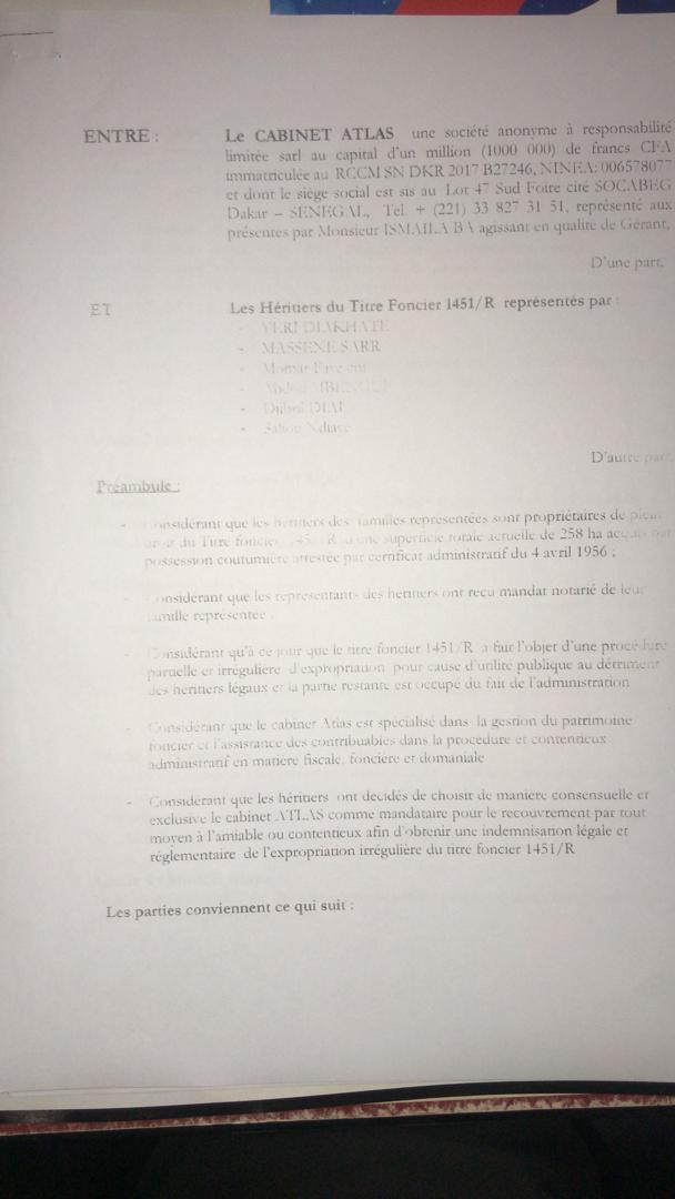 Protocole d'accord entre le cabinet ATLAS sarl et les Héritiers du titre foncier 1451/R (documents) Protocole d'accord entre le cabinet ATLAS sarl et les Héritiers du titre foncier 1451/R (documents)