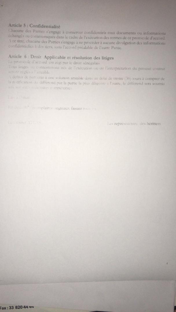 Protocole d'accord entre le cabinet ATLAS sarl et les HÃ©ritiers du titre foncier 1451/R (documents)