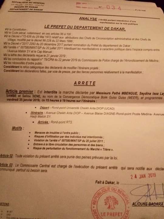 Le préfet de Dakar interdit la marche des jeunes de l’opposition…