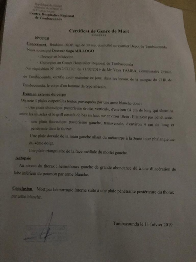 Affrontements à Tamba: Ibrahima Diop est mort d’une hémorragie interne
