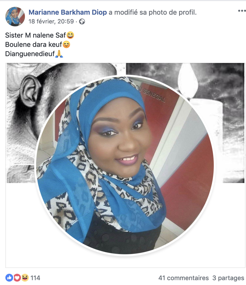 Voici le dernier message de Marianne Barkhane DIOP sur internet