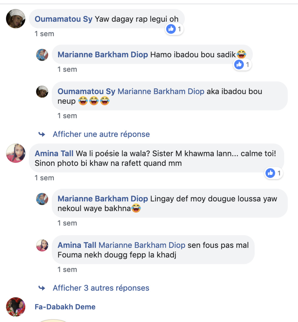 Voici le dernier message de Marianne Barkhane DIOP sur internet