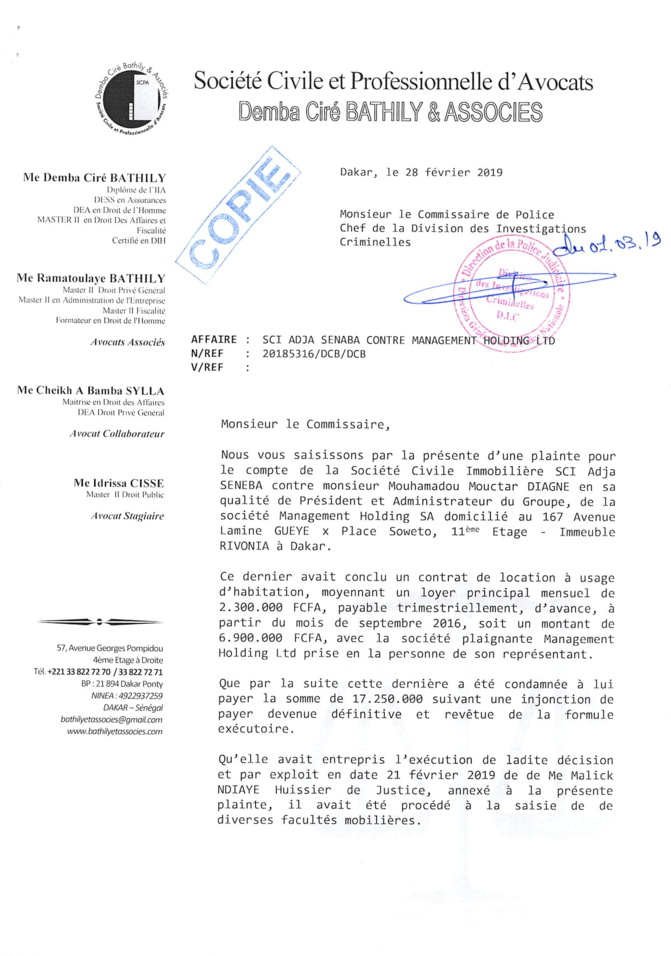 Poursuivi pour 40 millions FCFA : Mouhamadou Mouctar Diagne visé par une nouvelle plainte ( Document )