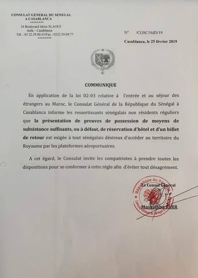 Nouvelles conditions d’entrée au Maroc y compris pour les Sénégalais