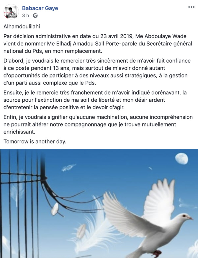 Babacar Gaye n'est plus porte-parole du Pds... Sur décision de Me Abdoulaye Wade, Me Amadou Sall le remplace