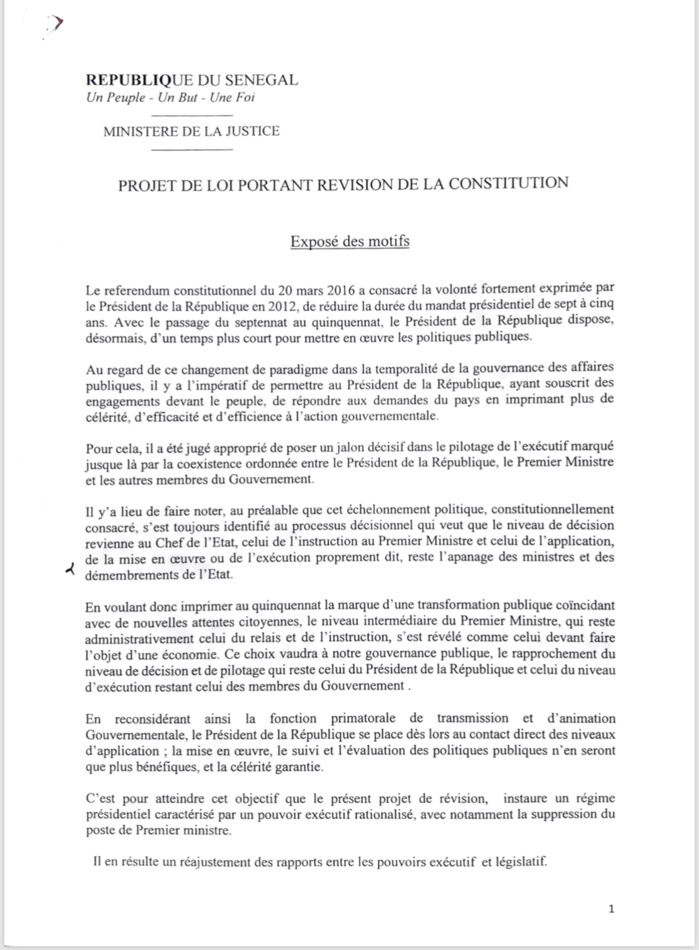 Projet de loi portant révision de la Constitution: Voici ce qui doit changer