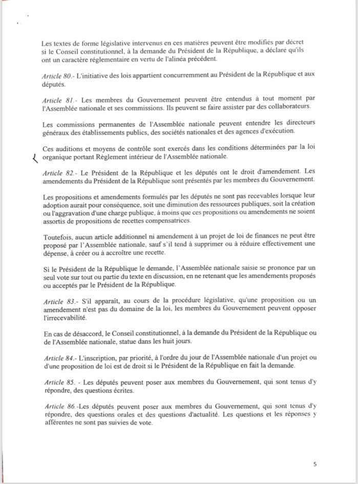 Projet de loi portant révision de la Constitution: Voici ce qui doit changer