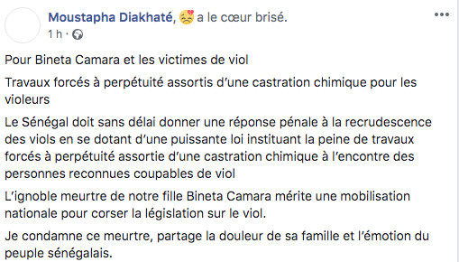 Viols à répétition: Moustapha Diakhaté propose la "castration chimique" des délinquants