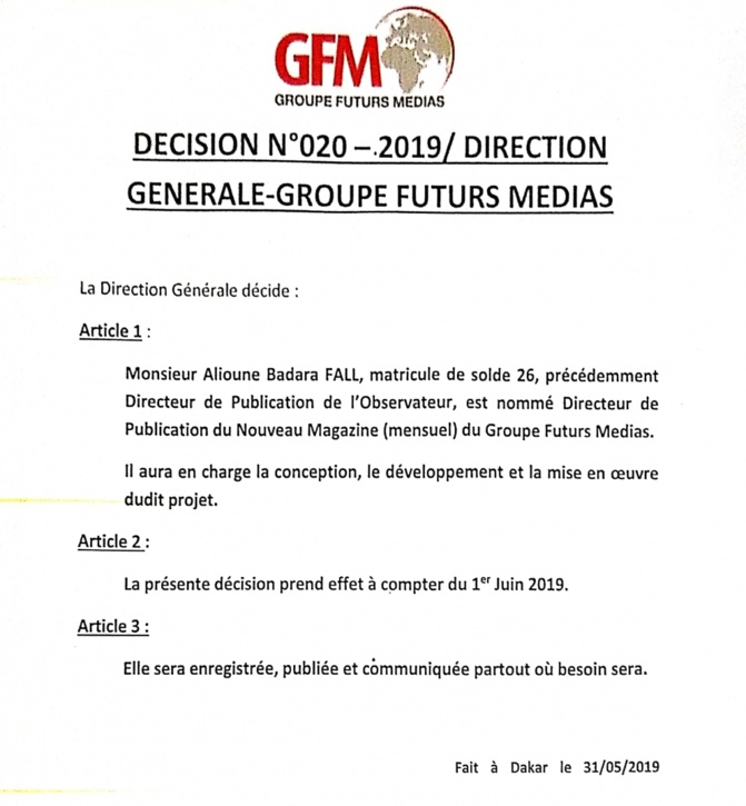 Quotidien "L’Observateur": Alioune Badara Fall remplacé par Pape Samba Diarra Quotidien "L’Observateur": Alioune Badara Fall remplacé par Pape Samba Diarra