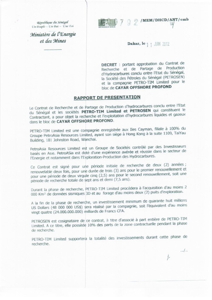 Décret Cayar Offshore et Décret Saint-Louis Offshore signés par Macky Sall (Document)