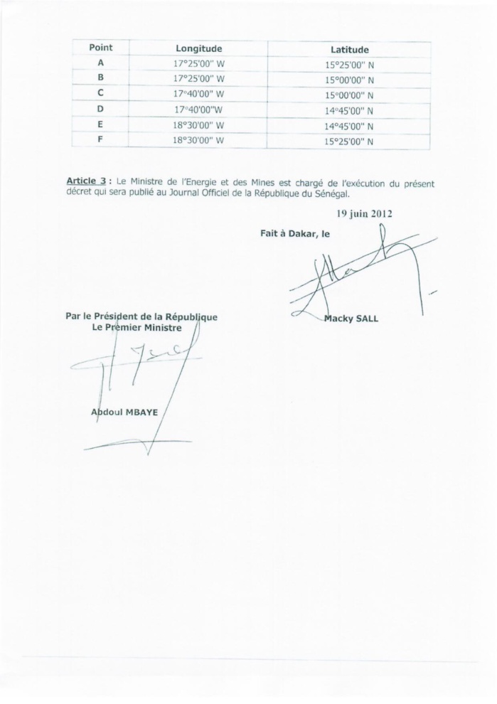 Decret Cayar Offshor et Decret Saint Louis Offshor signés par Macky Sall