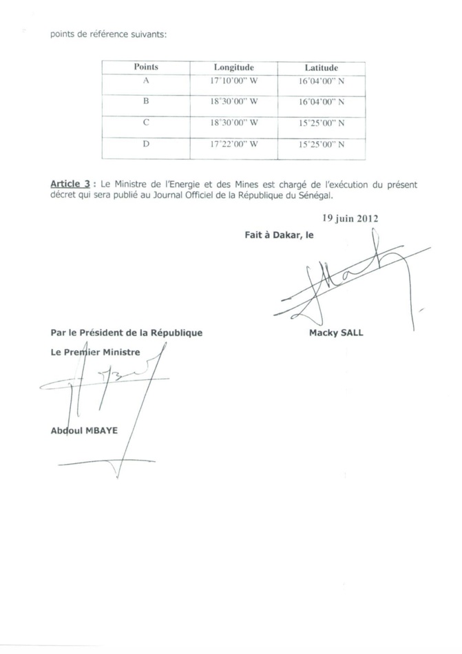 Decret Cayar Offshor et Decret Saint Louis Offshor signés par Macky Sall