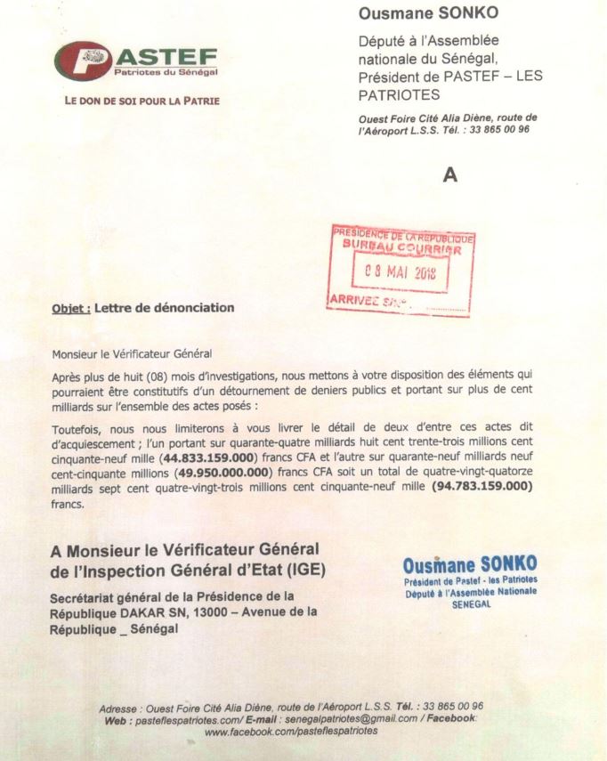 Affaire des 94 milliards - Ousmane Sonko: Les plaintes envoyées en fichiers joints !