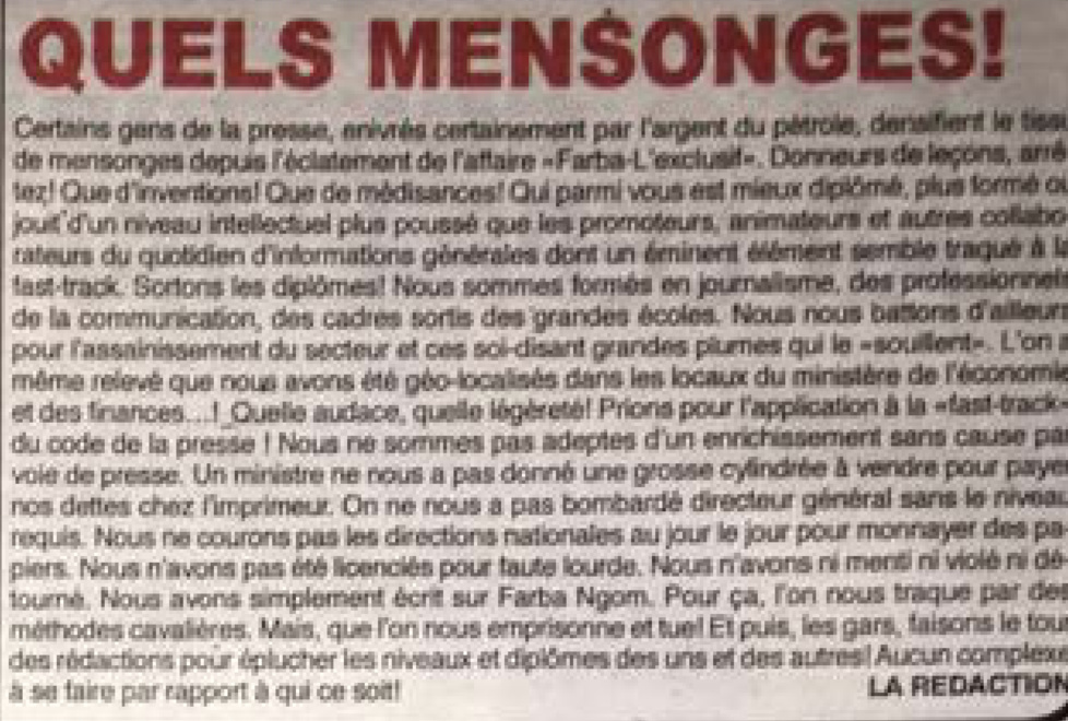 Quels mensonges ! Le journal Exclusif réplique ...