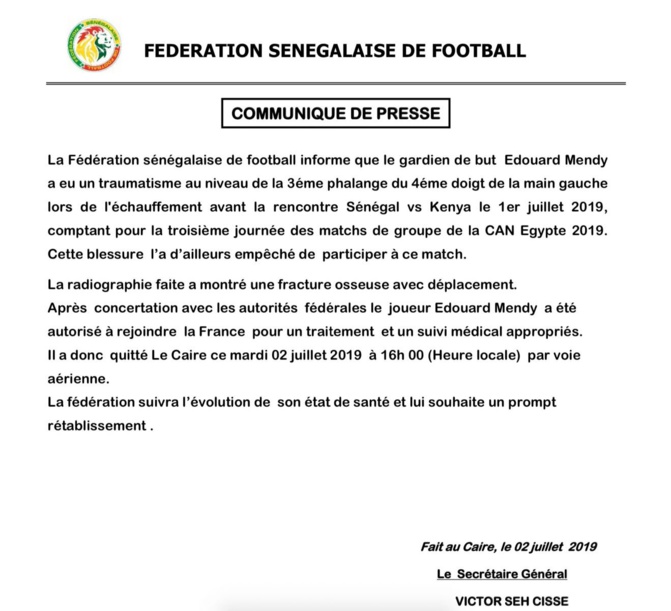 Can 2019: Édouard Mendy a quitté la Tanière