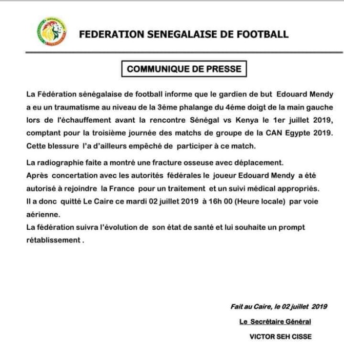 Can 2019- Equipe nationale: Edouard Mendy quitte définitivement la Tanière