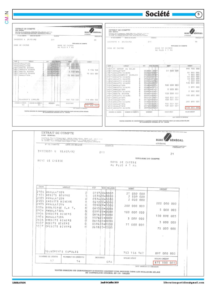 DOCUMENTS EXCLUSIFS: Qui a raison entre Mimi, Madiambal Diagne et Abdoul Mbaye qui évoquait «un compte» avec « 250 millions de FCfa» ?