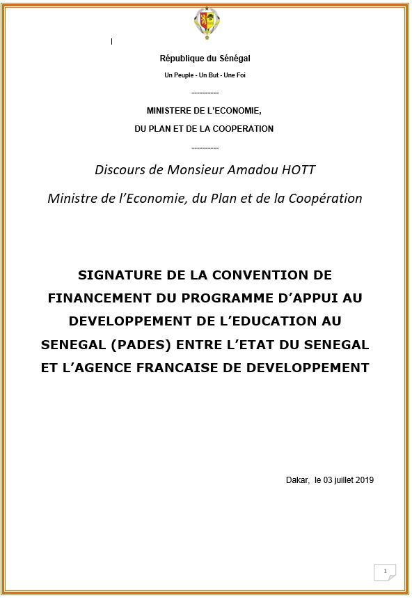 PHOTOS + DISCOURS : Cérémonie de signature de l'accord de financement du PADES, Etat du Sénégal / AFD PHOTOS + DISCOURS : Cérémonie de signature de l'accord de financement du PADES, Etat du Sénégal / AFD