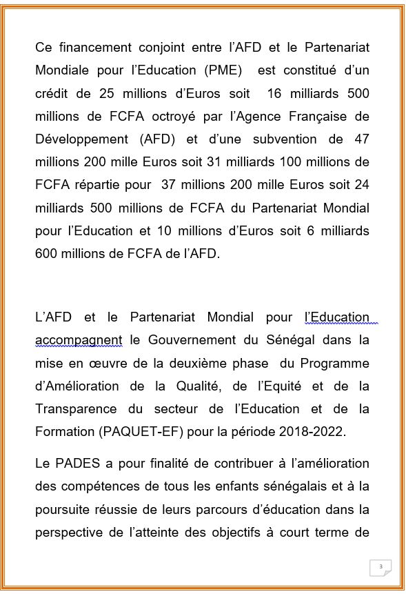 PHOTOS + DISCOURS : Cérémonie de signature de l'accord de financement du PADES, Etat du Sénégal / AFD