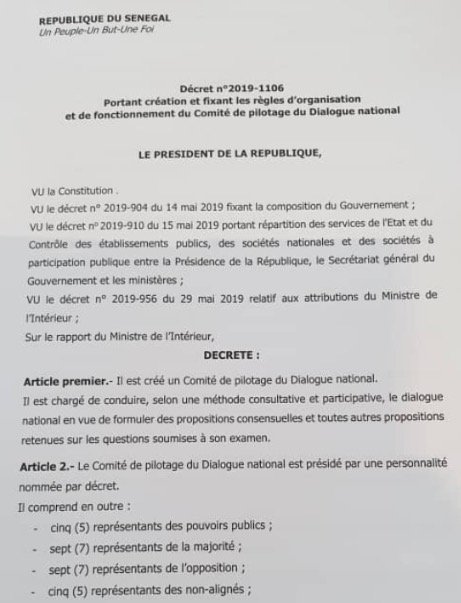 Dialogue national – Le document qui fixe tout