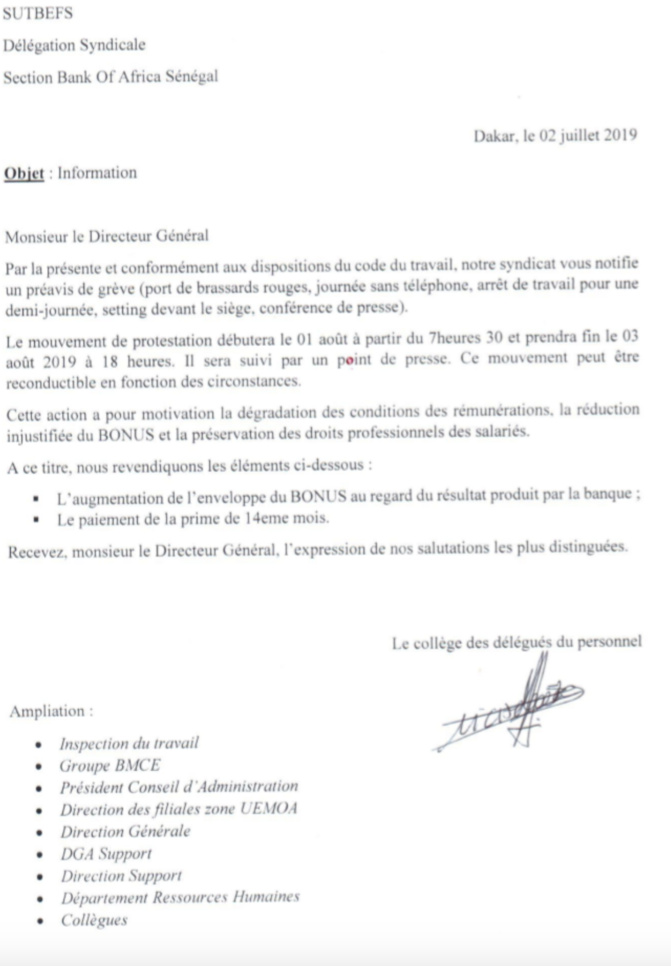 Réduction des primes: Les employés de la BOA comptent se faire entendre… Réduction des primes: Les employés de la BOA comptent se faire entendre…