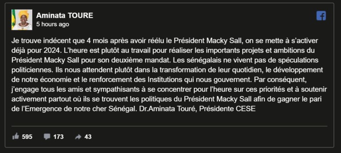 A. TOURE: « Je trouve indécent que 4 mois après avoir réélu le Président Macky Sall… »