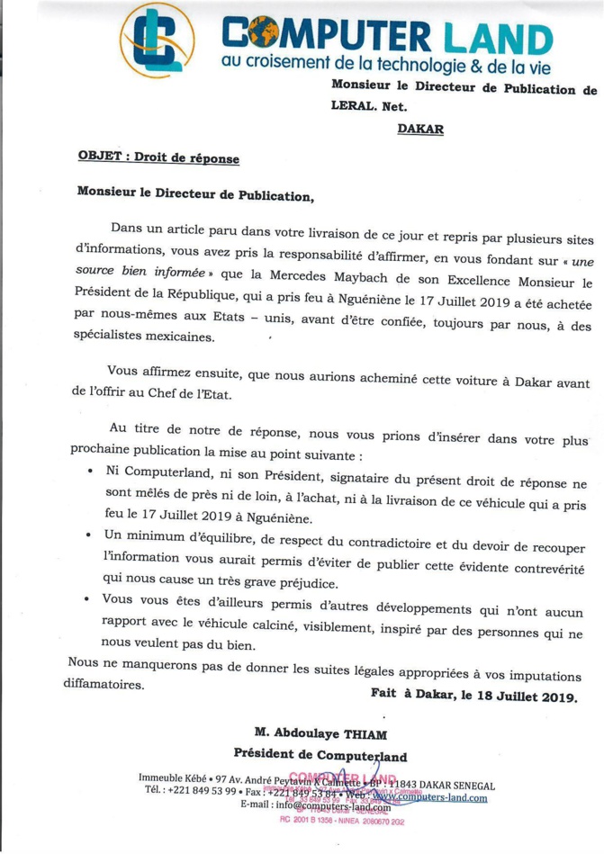 Droit de réponse de Abdoulaye Thiam de ComputerLand
