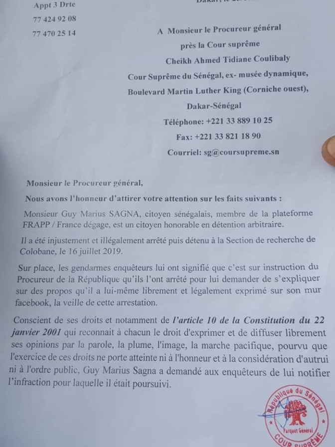 Détention de Guy Marius Sagna: « France Dégage » saisit la Cour suprême  
