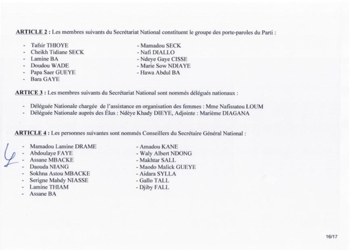 Urgent: Voici la composition du nouveau Secrétariat national du PDS (Documents)