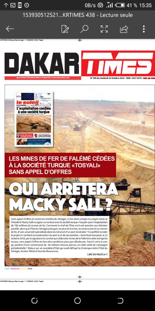 Toute la vérité sur la cession des Mines de fer de Falémé aux Turcs sans appel d'offres