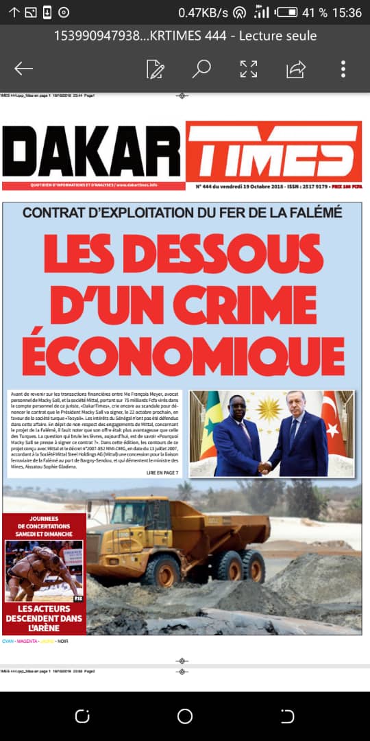 Toute la vérité sur la cession des Mines de fer de Falémé aux Turcs sans appel d'offres