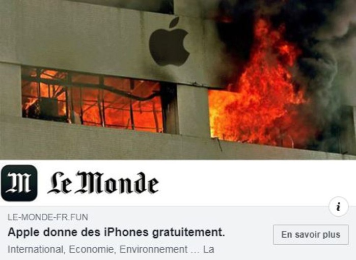 iPhone gratuits: Des escrocs ont créé des faux sites "Le Monde" pour arnaquer les internautes