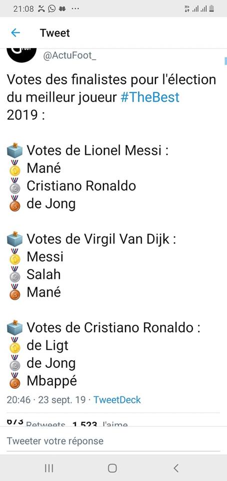 FIFA The Best 2019 : Messi a voté pour Sadio Mané